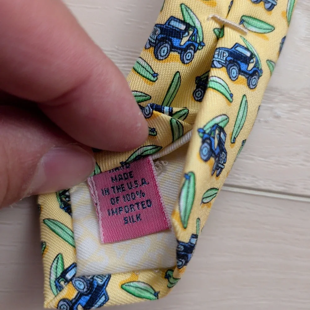 NEW Vineyard Vines Boys Jeep & Surfboard Silk Tie Yellow Hand Made in USA